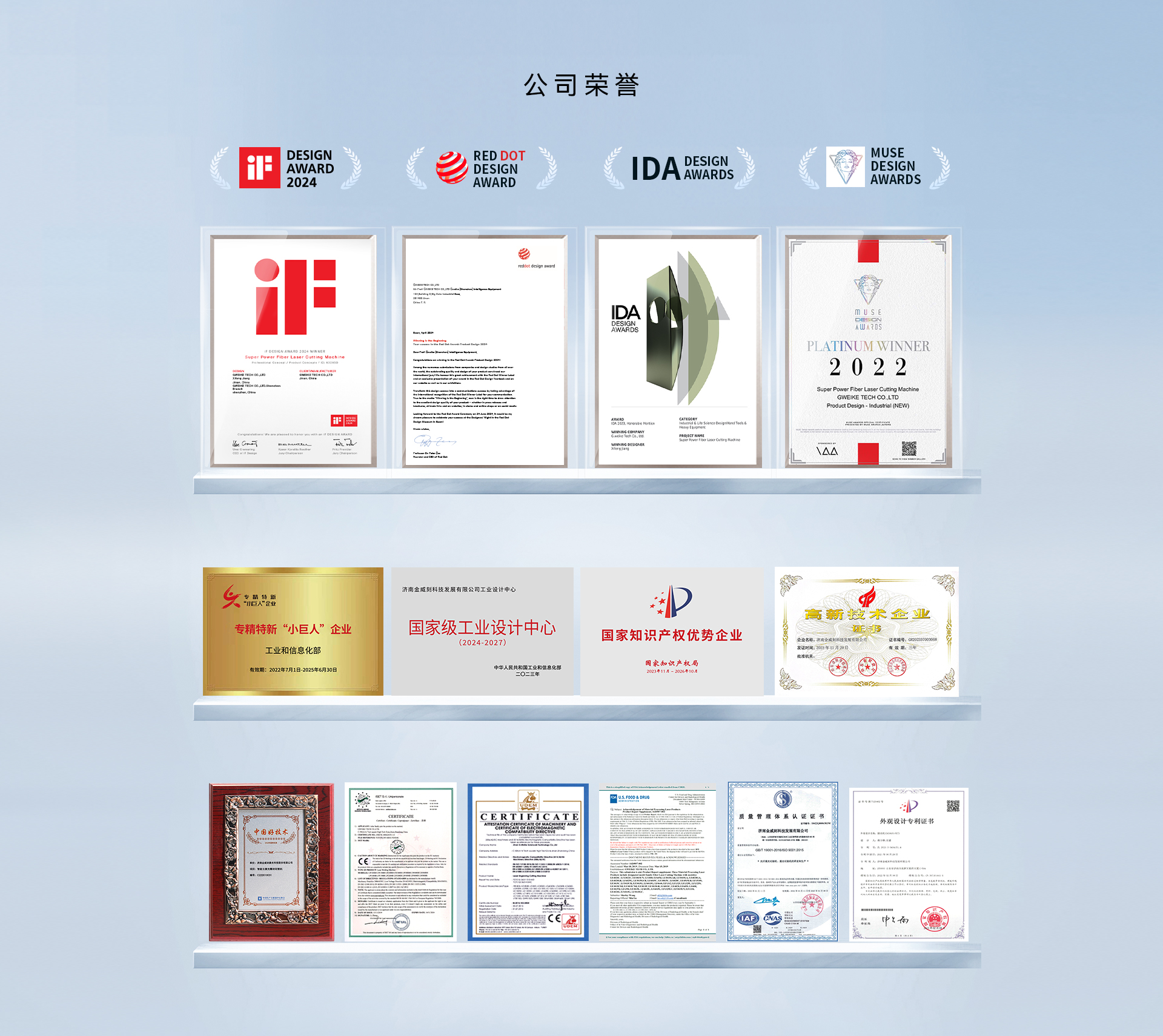 金威刻公司榮譽